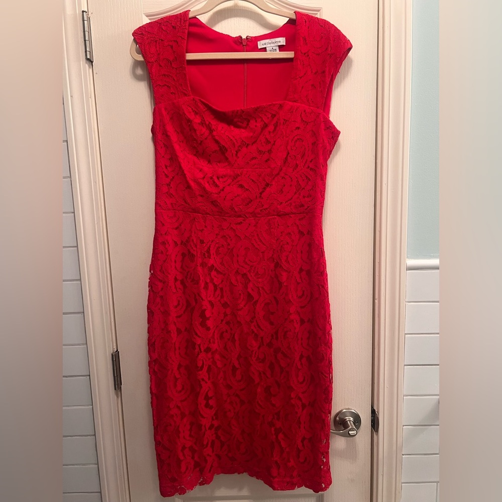 Liz Claiborne Vibrant Red Lace Midi Dress
